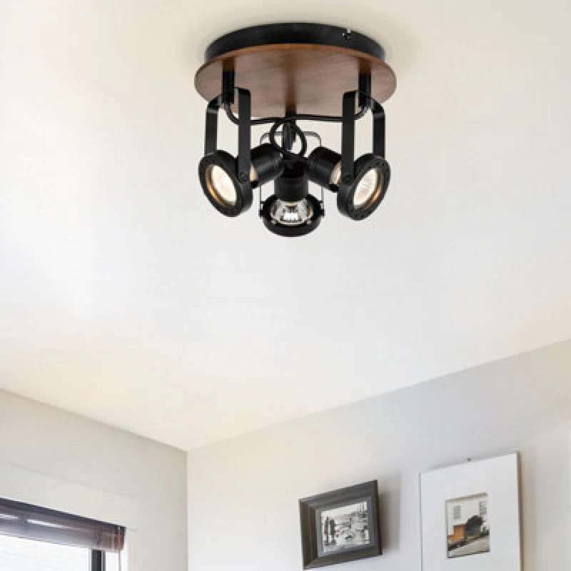 Image of Cosylyte Riverton 3 Light Matt Black Spotlight With Walnut Wooden Backplate
