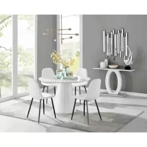 Image of Furniture Box Palma White High Gloss Round Dining Table and 4 White Corona Black Leg Chairs