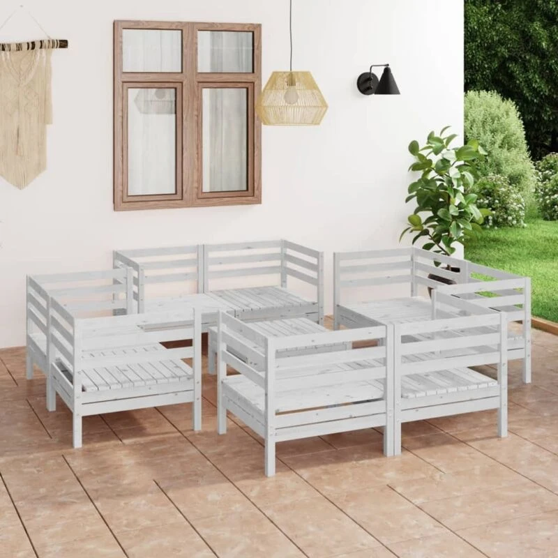 Image of VIDAXL 9 Piece Garden Lounge Set White Solid Pinewood Vidaxl 8720286683156