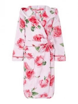 Image of Monsoon Girls Sustainable Rose Print Chunky Robe - Pink, Size 5-6 Years, Women
