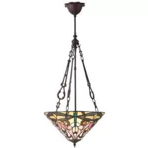 image of Interiors Ashton - 3 Light Medium Inverted Ceiling Pendant Bronze, Tiffany glass, E27