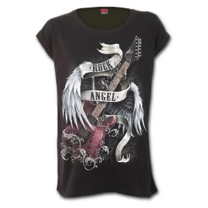 Image of Rock Angel Turnup Sleeve Loosefit Tee Womens XX-Large Short Sleeve Top - Black