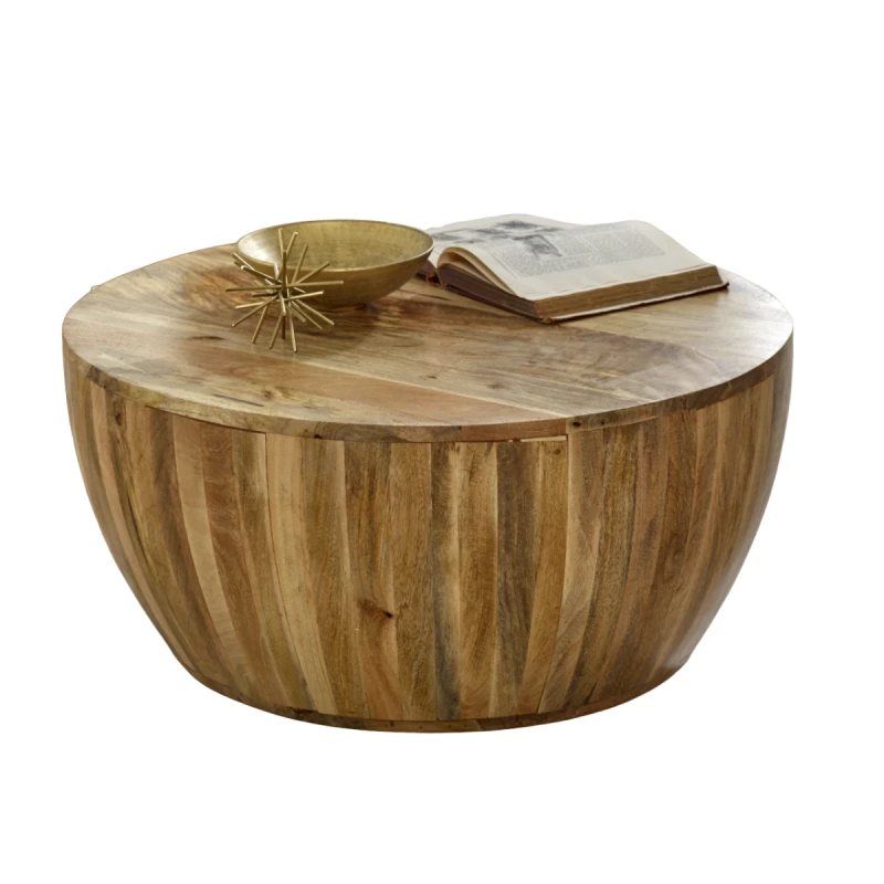 Image of Indian Hub Surrey Solid Wood Drum Coffee Table