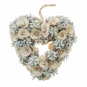 image of White Pinecone Heart Wreath