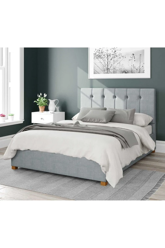 Image of Aspire Aspire Hepburn Upholstered Ottoman Storage Bed, Malham Weave Fabric in Light Blue Size: Double Light Blue Double Unisex 5057632166616