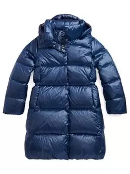 Image of Ralph Lauren Girls Long Down Padded Coat - Newport Navy, Size 8-10 Years=M, Women