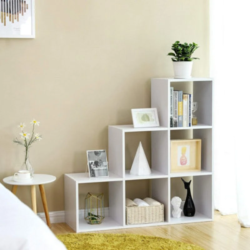 Image of Songmics Stair Shelf, Bookcase, Step Shelf, Standing Shelf, 6 Cubes, Ladder Shelf, Room Divider, Cube Shelf, Freestanding, White