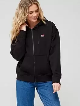 Image of Tommy Jeans Relaxed Zip Through Hoodie - Black, Size L, Women