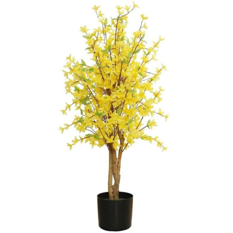 Image of Leaf 60cm Artificial Forsythia Tree Realistic Natural Yellow