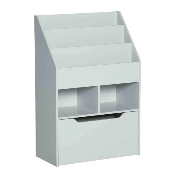 Image of Homcom Kids Bookshelf, Toy Box With Storage Drawers Wheels- Grey