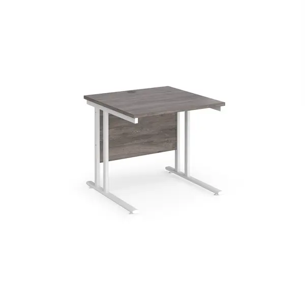 image of Maestro 25 Straight Desk White Frame and Grey Oak Table Top - 800x800mm