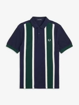 image of Fred Perry Vertical Stripe Polo Shirt, Blue, Size 2XL, Men