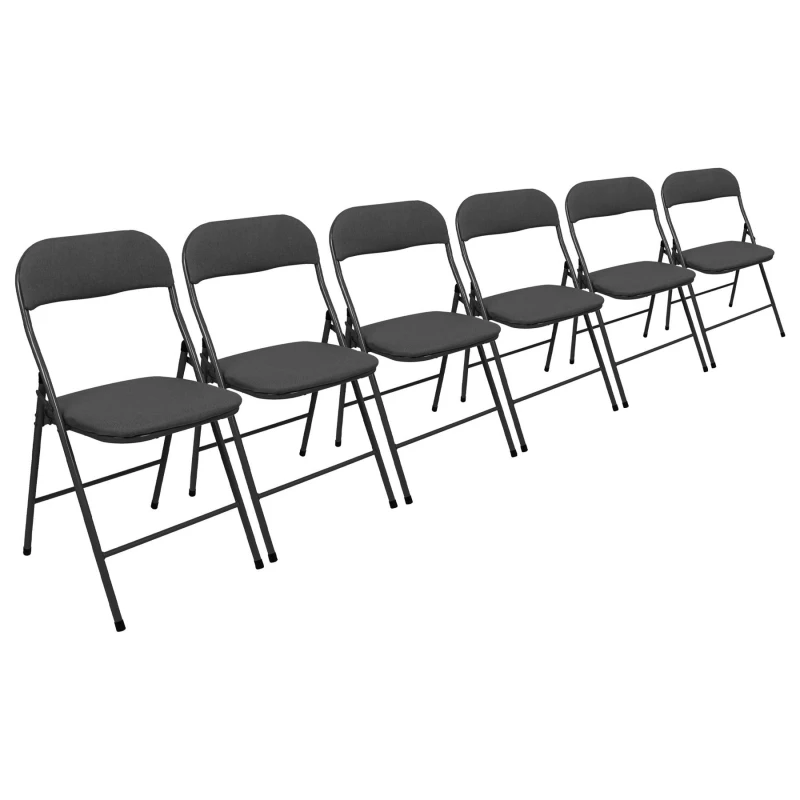 Image of Harbour Housewares Fabric Padded Metal Folding Chairs - Black - Pack Of 6