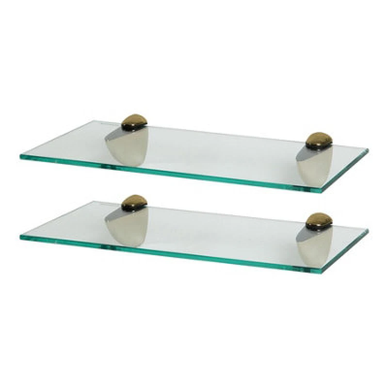 Image of Harbour Housewares 2X Floating Glass Shelves - 40Cm - Gold Brackets - Bathroom Shower Storage Vanity Display Unit Shelf