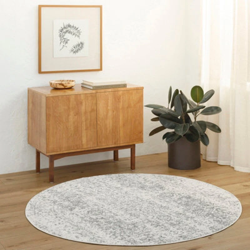 Image of Livabliss Round Vintage Oriental Boho Grey/white Juliette Area Rug 160 X 160 Cm - Easy Care, Non Shedding, Ideal For Living Room & Bedroom