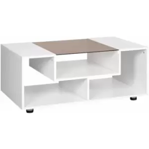 image of HOMCOM Modern Coffee Table with Tempered Glass Top, 3-Tier Storage, White - White