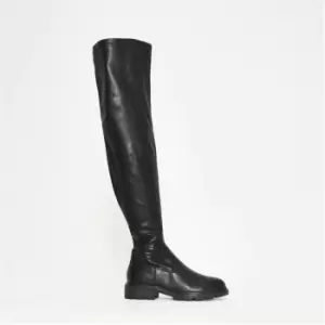 image of Missguided Over The Knee Flat Cleated Sock Boots - Black