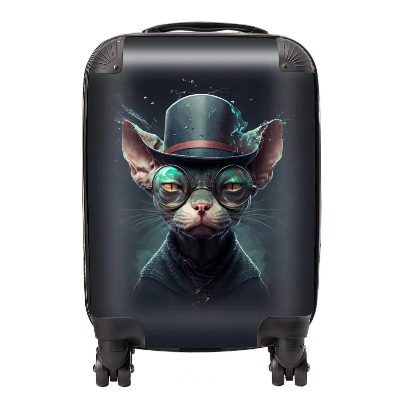 Image of Warren Reed - Designer Sphynx Cat With Glases Splashart Suitcase Size: Large Multicolor Unisex Large
