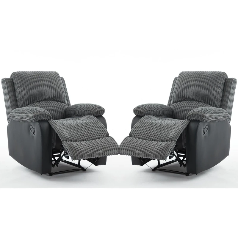 Image of FURNITURE ONE Manual Reclining Sofa Set, Corduroy Fabric Sofa Suite - 1+1 Sofa Set in Grey Size: 1 Pack Grey Unisex 1 Pack