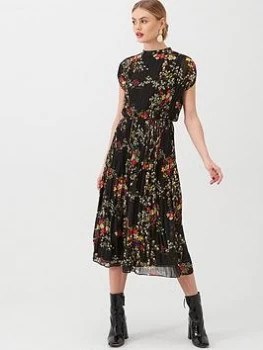 Image of Oasis Oriental Pleated Midi Dress - Multi, Size 10, Women