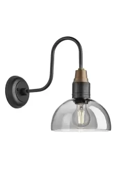 image of Swan Neck Tinted Glass Dome Wall Light, 8 Inch, Smoke Grey, Pewter Holder