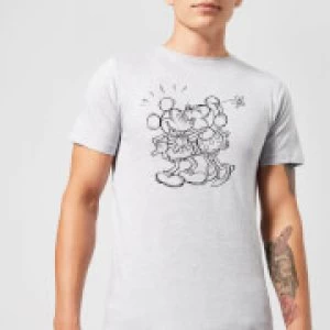 Image of Disney Mickey Mouse Kissing Sketch T-Shirt - Grey - 3XL