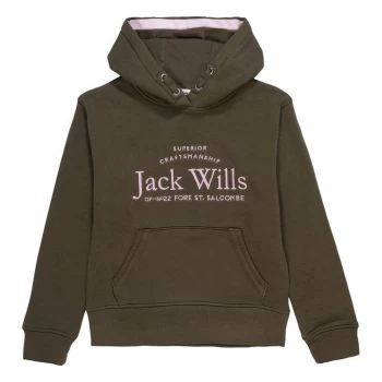 image of Jack Wills Kids Girls Logo Script Hoodie - Khaki/Mayfly