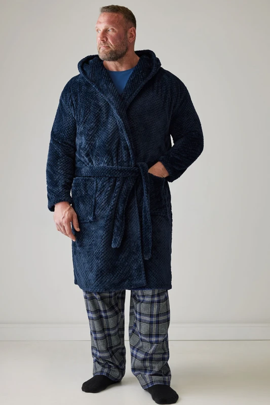 Image of BadRhino BadRhino Men Textured Fleece Dressing Gown in Blue Size: 2X-large Blue XXL Male 5063111533367