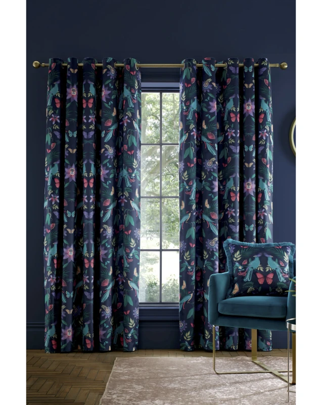 Image of Catherine Lansfield Catherine Lansfield Birds Velvet Curtain Navy - Catherine Lansfield - Size: 117 x 183cm Navy 117 x 183cm WB02805