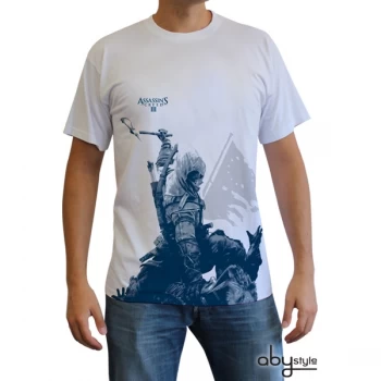 Image of Assassins Creed - Connor Kneel Down Mens Large T-Shirt - White