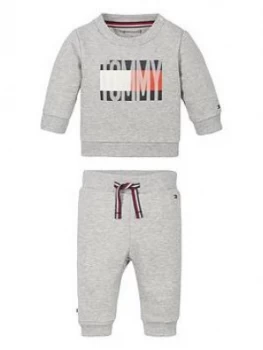 Image of Tommy Hilfiger Baby Boys Flag Tracksuit Outfit, Grey, Size 0-3 Months