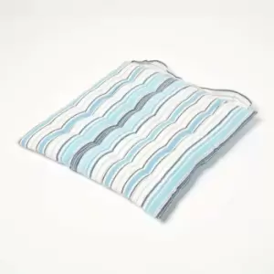 image of New England Stripe Seat Pad with Button Straps 100% Cotton 40 x 40cm - Homescapes