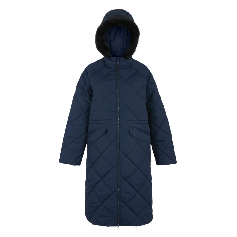 Image of Womens long hooded down jacket Regatta Freyla Bleu Female 40