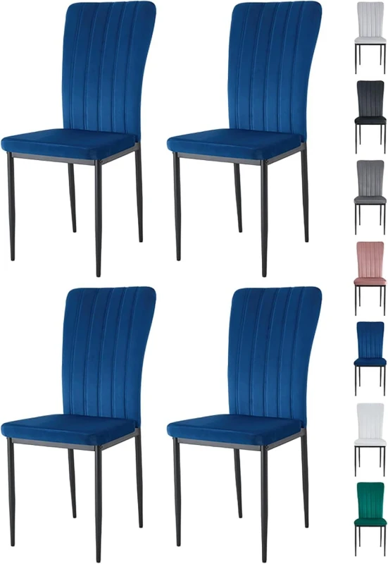Image of MCC Direct Set of 4 High back Dining Chairs Velvet FabricKitchen/Dining Seating - Elle By MCC in Blue Blue Unisex