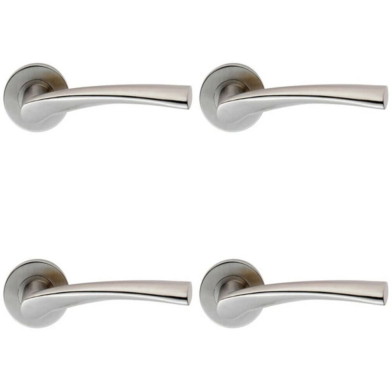 Image of Loops 4x PAIR Twisted Angular Design Handle on Round Rose Concealed Fix Satin Steel Metallics