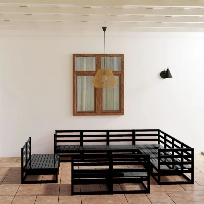 Image of VIDAXL 11 Piece Garden Lounge Set Black Solid Pinewood Vidaxl 8720286469910