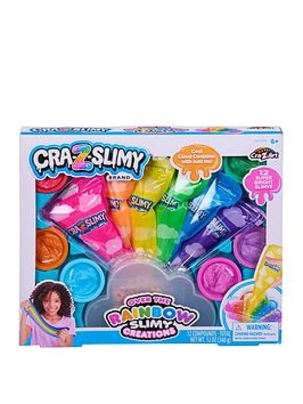 Image of Cra-Z-Slimy Over the Rainbow Slimy Creations 12 pre made slimes with add ins and cloud shaped container