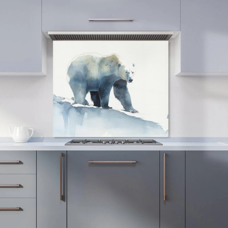 Image of Warren Reed - Designer Polar Bear Watercolour Kitchen Splashback in Brown Size: 700mm x 750mm Brown Unisex 700mm x 750mm