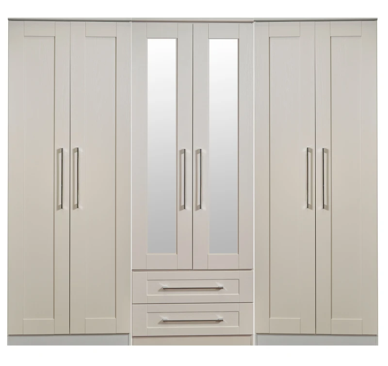 Image of Ripon Tall 6 Door 2 Drawer 2 Mirror Wardrobe In Kashmir Ash (Ready Assembled)