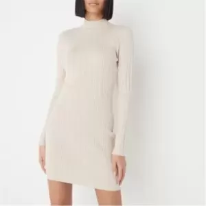 Image of Missguided Rib High Neck Knit Mini Dress - Beige