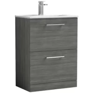 image of Arno Anthracite 600mm 2 Drawer Vanity Unit with 18mm Profile Basin - ARN533B - Anthracite - Nuie