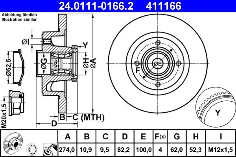 Image of ATE 24.0111-0166.2 Brake disc solid, Coated, with ABS sensor ring Brake Disc (82)