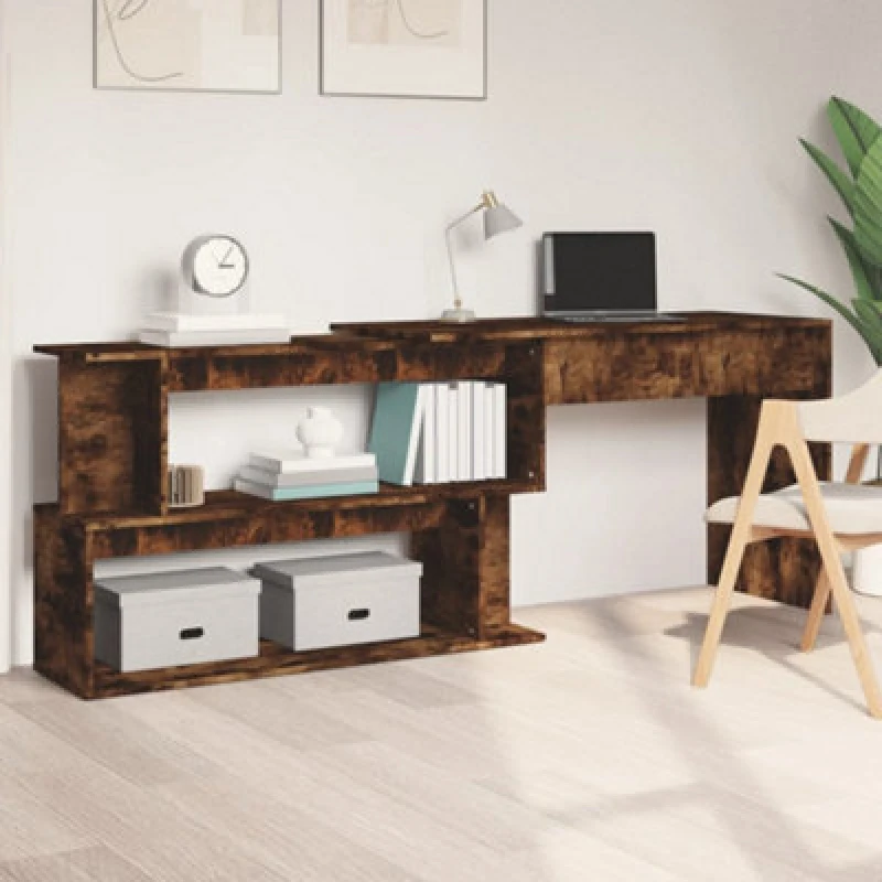 Image of Vidaxl Corner Desk Smoked Oak 200X50X76cm Engineered Wood, Brown 815423