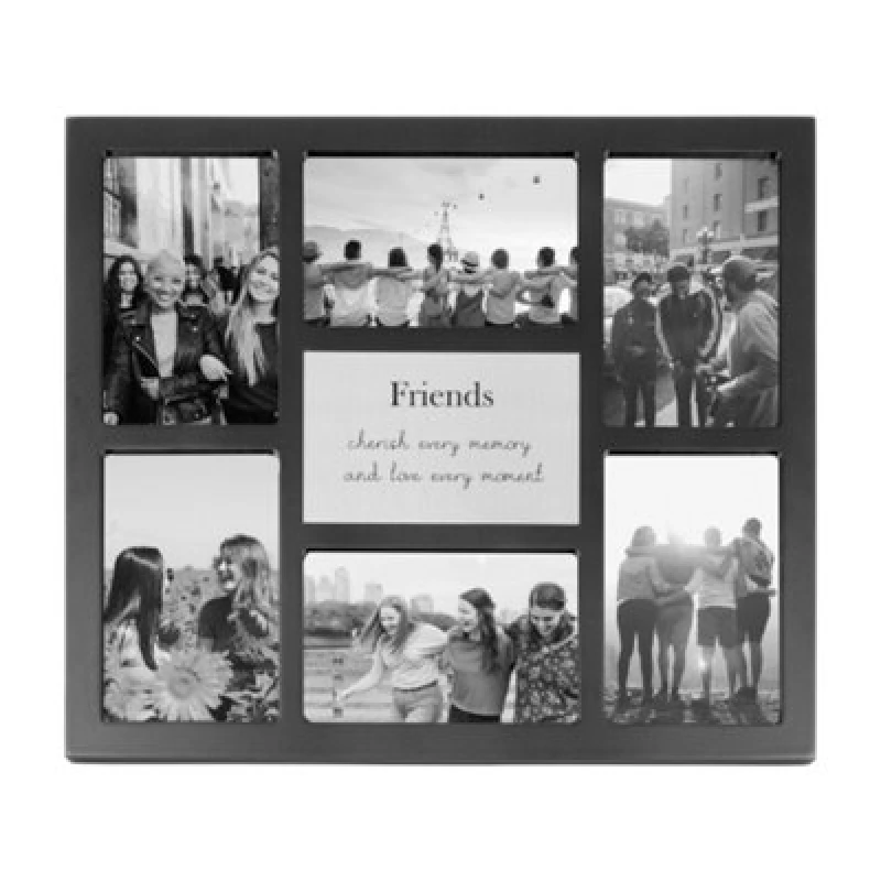 Image of Happy Homewares Modern Black Multi Collage Picture Friends With Family Wording And Cute Phrase