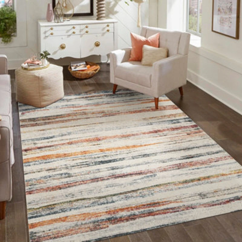 Image of Aress Washable Modern Living Room Area Rug -Low Pile Line Design Muti Coloured 120Cm X 170Cm
