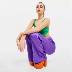 image of Missguided Tall Wide Leg Satin Trousers - Purple