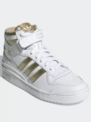 Image of adidas Originals Forum Mid Shoes, White/Gold/Beige, Size 4, Women