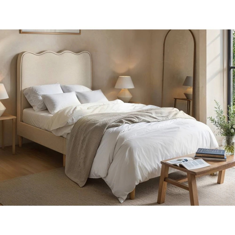 Image of Flair Ellis Single Bed With Cloud Headboard Beige Woven