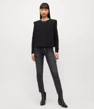Image of AllSaints Womens Duran Mid-Rise Skinny Cargo Jeans, Washed Black, Size: 26