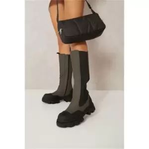 Image of I Saw It First Khaki Chunky Wellie Detail Knee High Boots - Green